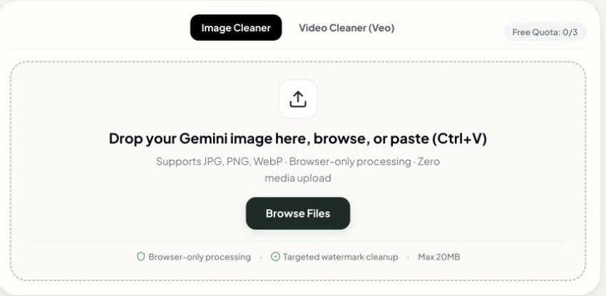 Gemini Watermark Remover upload screen for a Gemini image